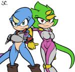 anthro breasts duo female green_eyes red_eyes saltcore sega sonic_the_hedgehog_(series) breeze_the_chameleon fan_character rainbow_the_chameleon chameleon lizard meller's_chameleon reptile scalie 2011