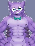 anthro blue_eyes bow_collar fur looking_at_viewer male muscular muscular_male neck_bow purple_body purple_fur smile smiling_at_viewer smirk smirking_at_viewer solo v-cut nightmareroa nintendo pokemon doctor_noc canid generation_7_pokemon lycanroc mammal midnight_lycanroc pokemon_(species) 2023 3:4 absurd_res hi_res