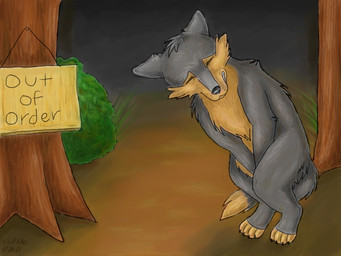4_toes anthro anthrofied biped clenched_teeth desperation eyes_closed feet forest full_bladder fur holding_crotch knock-kneed legs_together nude omorashi outside plant potty_dance solo standing teeth text toes tree velvet204 canid canine canis mammal wolf 2010 4:3 english_text