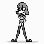 anthro bangs clothing dancing female floppy_ears fur grey_body grey_fur grey_hair hair leggings legwear narrow_hips panties resting_bitch_face slim solo thin_calves thin_legs thin_thighs toeless_legwear toeless_stockings underwear white_body white_fur somemf fifi_(somemf) canid canine canis domestic_dog mammal poodle 1:1 animated frame_by_frame monochrome short_playtime