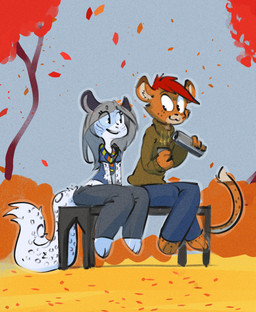 anthro breasts clothed clothing duo female fingers hair red_hair smile ratcha cheetah domestic_cat felid feline felis leopard mammal pantherine 2021 digital_media_(artwork) hi_res