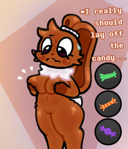 anthro bodily_fluids breasts brown_body brown_fur candy dessert female food fur genitals holding_breast looking_down nervous nervous_sweat simple_background solo sweat tail text vulva white_body white_fur kitty_doodles blushcrunch_studio dandy's_world roblox cocoa_(dandy's_world) lagomorph leporid mammal rabbit toon_(dandy's_world) digital_drawing_(artwork) digital_media_(artwork) hi_res