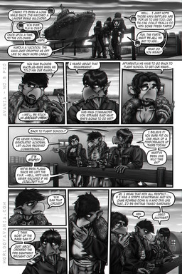 5_fingers anthro beak biped cigarette claws clothed clothing day dialogue dialogue_box feathers feet female fingers group hair male military military_uniform open_mouth short_hair smoking smoking_cigarette soldier speech_bubble tail tail_feathers talons text toes trio uniform warrior tristikov avian bird 2025 2:3 comic digital_media_(artwork) english_text hi_res monochrome