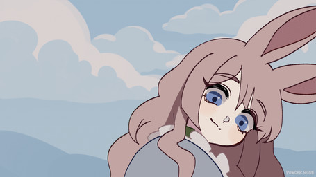 blue_eyes clothed clothing cloud eyebrow_through_hair eyebrows female hair looking_at_viewer open_mouth open_smile smile smiling_at_viewer solo translucent translucent_hair powderrune anise_(powderrune) animal_humanoid humanoid lagomorph lagomorph_humanoid leporid_humanoid mammal mammal_humanoid rabbit_humanoid animated animated_gif short_playtime