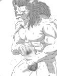 abs anthro big_muscles bodily_fluids genitals male muscular muscular_anthro muscular_male nude pecs penis slime solo sweat tamineko red_earth leo_(red_earth) felid lion mammal pantherine 3:4 censored monochrome