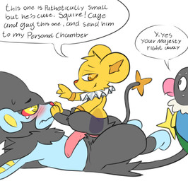 3_toes anal anal_penetration beak big_penis black_body black_fur black_tail blue_body blue_fur blush claws feet feral foot_fetish foot_play foot_sniffing fur genitals group hair huge_penis humiliation king larger_sub long_penis male male/male male_penetrated male_penetrating male_penetrating_male multicolored_body multicolored_fur paws penetration penis penis_humiliation penis_size_difference pink_beak power_bottom red_nose royalty sex simple_background size_difference slave small_but_hung small_penis_humiliation smaller_male sniffing submissive tail text toes white_background yellow_body yellow_fur young conditional_dnp kinkykong nintendo pokemon avian bird chatot generation_4_pokemon luxray pokemon_(species) shinx shiny_pokemon absurd_res english_text hi_res adult_(lore)