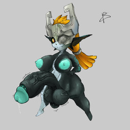 anthro armor balls big_balls big_breasts big_penis black_body black_skin bodily_fluids breasts clothing erection fused_shadow genital_fluids genitals glistening glistening_body glistening_skin glowing glowing_eyes glowing_nipples grey_background grin gynomorph hair headgear headwear helmet huge_balls huge_breasts huge_penis hyper hyper_balls hyper_breasts hyper_genitalia hyper_penis intersex long_hair markings monster_girl_(genre) nipples orange_hair penis precum scrotum_flap sharp_teeth shortstack shortstack_gynomorph shortstack_intersex simple_background smile snaggle_tooth solo teal_nipples teeth thick_thighs vein veiny_balls veiny_penis white_body white_skin wide_hips yellow_eyes yaginoko nintendo the_legend_of_zelda twilight_princess midna imp 1:1 2026 absurd_res digital_media_(artwork) hi_res signature