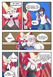 angry anthro armwear blush bottomwear braixen bray_(lucyfercomic) breast_grab breasts canid cinccina_(lucyfercomic) cinccino cleavage clothed clothing comic cross-popping_vein cute_fangs elbow_gloves english_text female fur generation_5_pokemon generation_6_pokemon gesture gloves grey_body grey_fur groping_from_behind group hair hair_over_eyes hand_gesture hand_on_breast handwear hat headgear headwear hi_res human inner_ear_fluff lucyfercomic male mammal nintendo pants patreon patreon_logo patreon_username pokemon pokemon_(species) pokemon_trainer red_eyes shirt speech_bubble t-shirt tank_top text thumbs_up topwear tuft white_hair yellow_body yellow_fur