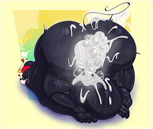 abdominal_bulge anthro belly big_belly black_body bodily_fluids clothing cum cum_in_ass cum_inside female genital_fluids hat headgear headwear huge_belly solo rabbit5gamer disney mickey_mouse minnie_mouse mammal mouse murid murine rodent hi_res