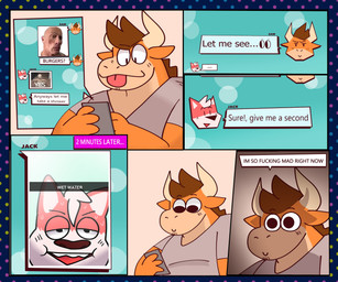 angry anthro bathing blank_stare dialogue duo electronics flirting holding_object holding_phone horn male male/male orange_body phone pink_body selfie shower showering simple_background smile text text_message texting tongue tongue_out wet wet_body janjauwu the_rock's_eyebrow_raise jack_(janjauwu) sam_(janjauwu) bovid bovine canid canine canis cattle domestic_dog human mammal 2021 absurd_res colored comic digital_media_(artwork) english_text hi_res meme