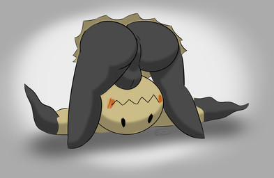 anus backsack balls bent_over blush bottomless butt clothed clothing feral genitals grey_background looking_through looking_through_legs male partially_clothed presenting presenting_anus presenting_hindquarters shadow simple_background solo standing eftiinsfw nintendo pokemon generation_7_pokemon ghost mimikyu pokemon_(species) spirit hi_res
