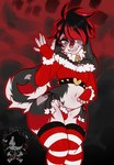 alternative_fashion anthro bell bell_collar black_body black_fur black_hair blurred_background bulge clothing collar crop_top curled_tail emo femboy floppy_ears fur gloves hair half-closed_eyes handwear highlights_(coloring) holidays legwear male narrowed_eyes red_body red_fur red_highlights shirt simple_background sloppy smile solo spiked_collar spikes stockings tail thong topwear underwear white_body white_fur moucchiato christmas moucchiato_(character) canid canine canis domestic_dog elkhound mammal spitz hi_res