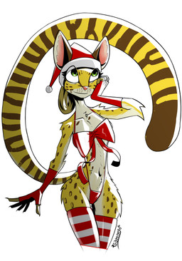 5_fingers anthro big_tail brown_body brown_fur christmas_clothing christmas_headwear clothed clothed_anthro clothing collarbone eyeliner female female_anthro fingerless_gloves fingers fluffy fur gloves green_eyes handwear hat headgear headwear holidays legwear makeup markings multicolored_body multicolored_clothing multicolored_fur multicolored_legwear multicolored_stockings navel pink_nose red_clothing red_gloves red_handwear red_ribbon santa_hat simple_background solo spots spotted_body spotted_fur spotted_markings spotted_tail stockings tail tail_markings thick_thighs white_background wide_hips yellow_body yellow_fur gatonejo christmas felid feline leopardus mammal ocelot 2025 absurd_res hi_res signature