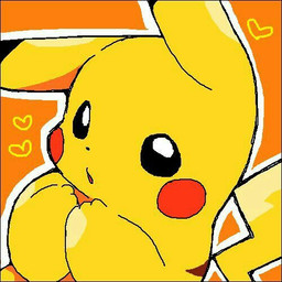 ambiguous_gender black_eyes feral fur heart_symbol looking_at_viewer open_mouth orange_background outline simple_background solo white_outline yellow_body yellow_fur beljin7 nintendo pokemon generation_1_pokemon pikachu pokemon_(species) 1:1 low_res source_request
