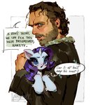 1_horn carrying_another duo female female_feral feral fetlocks horn male male_human size_difference smaller_female smaller_feral speech_bubble text p0nyplanet friendship_is_magic hasbro my_little_pony mythology the_walking_dead rarity_(mlp) rick_grimes equid equine human mammal mythological_creature mythological_equine unicorn crossover digital_drawing_(artwork) digital_media_(artwork) english_text hi_res watermark