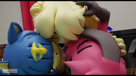 anthro anthro_on_anthro anus breasts butt desk female female/female french_kissing furniture genitals group group_kissing hug inside interspecies intimacy kiss_on_lips kissing licking_tongue nipples nude on_desk red_body sex table tongue tongue_out tribadism trio triple_kiss vaginal vulva yellow_body rawpotato highwizard_(modeler) animal_crossing nintendo ankha_(animal_crossing) cherry_(animal_crossing) isabelle_(animal_crossing) canid canine canis domestic_cat domestic_dog felid feline felis mammal shih_tzu toy_dog 16:9 3d_(artwork) 3d_animation animated digital_media_(artwork) hi_res long_playtime sound video widescreen