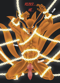abs animal_genitalia animal_penis anthro athletic athletic_anthro athletic_male biped bodily_fluids bound canine_genitalia canine_penis chain chained clenched_teeth drooling erection fur genital_fluids genitals kneeling knot male navel orange_body orange_fur orange_sheath penis precum saliva sheath solo teeth tush_(artist) naruto kurama canid canine fox mammal tailed_beast 2023 absurd_res digital_media_(artwork) hi_res