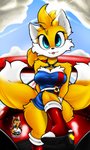 anthro blep blue_eyes boots breasts clothing cloud crossgender day dipstick_tail female footwear fur lens_flare markings multicolored_tail shoes solo tail tail_markings tongue tongue_out white_body white_fur yellow_body yellow_fur cjweasle sega sonic_the_hedgehog_(series) miles_prower canid canine fox mammal 2021 hi_res signature