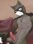 anthro balls bed biped erection fur furniture genitals male nude on_bed penis pillow sitting solo arrwulf apawcalyptic vitally mammal procyonid raccoon 2015 3:4