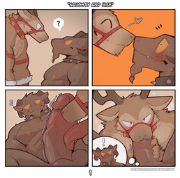 anthro bell bell_harness big_penis bridle brown_body brown_fur duo erection eye_contact facial_hair fellatio fur genitals glans goatee harness holidays horizontal_pupils humanoid_genitalia humanoid_penis jingle_bell jingle_bell_harness licking looking_at_another male male/male muscular muscular_anthro muscular_male nose_to_nose nuzzling oral penile penis penis_lick pupils sex tongue yellow_eyes wolfanine christmas krampus bovid caprine caprine_demon deer demon goat goat_demon mammal new_world_deer reindeer absurd_res comic hi_res