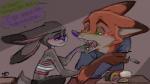 anthro clothed clothing duo female fur green_eyes male purple_eyes simple_background rarewhoroastbeast_(artist) disney zootopia judy_hopps nick_wilde canid canine fox lagomorph leporid mammal rabbit red_fox true_fox 16:9 2017 widescreen