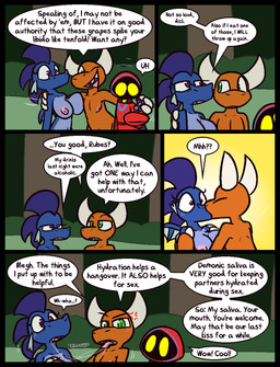 2_horns annoyed anthro anthro_on_anthro big_breasts black_body blue_body blue_clothing blue_hood blue_robe blue_scales blush bodily_fluids breast_squish breasts cape claws clothing cross-popping_vein cute_fangs dialogue fangs female finger_claws food forced frown fruit grape green_eyes green_pupils group hair half-closed_eyes horn hug hungover kissing long_sleeves male male/female mouthless narrowed_eyes nipples no_pupils nude open_mouth pink_nipples plant profanity pupils purple_eyes purple_hair purple_pupils red_cape red_clothing red_hood red_robe robe saliva saliva_string scales speech_bubble squish surprised teeth text trio white_claws white_horn yellow_eyes ultilix european_mythology mythology leo_the_magician ruby_(ultilix) to-be-named-later demon dragon mythological_creature mythological_scalie scalie shadow_creature western_dragon 2026 comic english_text hi_res