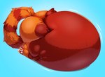 anthro ass_up belly belly_squeeze belly_squish big_belly big_butt blush butt cheek_tuft chubby_cheeks face_squish facial_tuft fluffy fluffy_tail fur hand_on_belly huge_belly huge_butt huge_thighs hyper hyper_belly immobile looking_back male morbidly_obese motion_lines navel obese orange_body orange_fur overweight red_body red_fur rolling_over simple_background solo squish tail thick_thighs tuft upside_down white_body white_fur artisipancake sheebs ailurid mammal red_panda 2022 full-length_portrait hi_res portrait