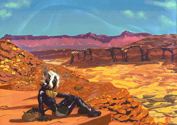 anthro boots brown_body canyon clock clothed clothing cloud collar ear_piercing ear_ring footwear fur glistening glistening_body hair latex latex_clothing leaning legwear long_hair looking_down male mask neck_tuft outside piercing ring_piercing shoes sitting sky solo tail tight_clothing tuft watch white_hair wristwatch xdarkspace stoven_(xdarkspace) bat mammal digital_media_(artwork) hi_res