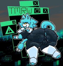 ambiguous_gender anthro anus balls black_body black_fur blue_hair blue_paws breasts butt fur genitals hair solo yellow_eyes pye_time deltarune undertale_(series) tasque_manager felid feline mammal hi_res