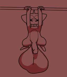 anthro balls big_balls clenched_teeth eyes_closed front_view genitals hanging_by_arms huge_balls humanoid_genitalia humanoid_penis hyper hyper_balls hyper_genitalia male penis solo struggling teeth kasa_beanie will_(kasa_beanie) canid canine hybrid mammal mephitid raccoon_dog skunk tanuki 2023 shaded