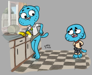 age_difference anthro blue_body blue_fur bottomwear breast_play breasts bulge clothed clothing clothing_lift duo erection erection_under_clothing feet female fur genitals imminent_incest inside kitchen larger_female male older_female on_model shota size_difference skirt skirt_lift smaller_male standing tail tail_under_skirt text tongue tongue_out vulva young young_anthro younger_male cubby_chambers cartoon_network the_amazing_world_of_gumball gumball_watterson nicole_watterson domestic_cat felid feline felis mammal 2022 artist_name dated digital_media_(artwork) incest_(lore) mother_(lore) mother_and_child_(lore) mother_and_son_(lore) parent_(lore) parent_and_child_(lore) parent_and_son_(lore) son_(lore)