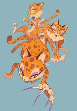 all_fours anthro butt claws colored_nails countershading eyeshadow fangs feet female fur half-closed_eyes long_claws looking_at_viewer looking_back makeup nails narrowed_eyes nude open_mouth paws raised_tail sitting solo tail teeth tongue wide_eyed edtropolis kirby_(series) kirby_and_the_forgotten_land nintendo clawroline felid leopard mammal pantherine 2022 hi_res multiple_images