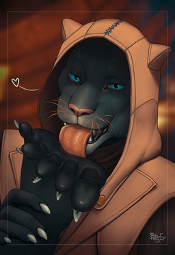 5_toes anthro auto_foot_lick barefoot black_body blue_eyes blurred_background claws clothing feet female female_anthro finger_claws foot_fetish foot_lick foot_play heart_symbol hooded_cloak humanoid_feet jacket licking open_mouth plantigrade self_lick solo toe_claws toes tongue tongue_out topwear whiskers boltheeye microsoft the_elder_scrolls the_elder_scrolls_online khamira felid khajiit mammal hi_res