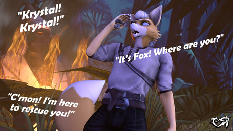 anthro arwing clothed clothed_anthro clothed_male clothing dialogue fire forest fur green_eyes hair jungle male multicolored_body multicolored_fur plant solo tan_hair text tree two_tone_body two_tone_fur white_body white_fur yellow_body yellow_fur psikokinetic warfaremachine_(modeler) nintendo star_fox fox_mccloud canid canine fox mammal 2023 3d_(artwork) digital_media_(artwork) english_text hi_res source_filmmaker_(artwork)