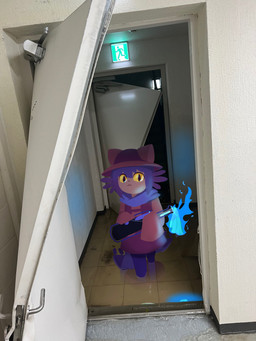 ambiguous_gender blue_fire broken_door clothed clothing colored_fire door exit_sign fire fully_clothed hair hat headgear headwear long_sleeves looking_at_viewer molotov_cocktail photo_background purple_hair reflection scarf solo yellow_sclera young tehawesomestkitteh oneshot niko_(oneshot) animal_humanoid cat_humanoid felid felid_humanoid feline feline_humanoid humanoid mammal mammal_humanoid 3:4 hi_res mixed_media photography_(artwork) watermark
