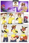 2:3 ?! absurd_res anthro blue_eyes blush brown_eyes clothed clothing colored comic duo eyewear eyewear_on_head female feral fur fur_growth gender_transformation generation_5_pokemon generation_8_pokemon genitals growth hi_res human human_to_feral jaki-kun_(character) magic male mammal mtf_transformation nickit nintendo nipples partially_clothed penis_shrinking pokemon pokemon_(species) pussy question_mark solo species_transformation sunglasses sunglasses_on_head tail tail_growth transformation transformation_sequence yuhokyattya zoroark