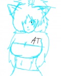 anthro belly bottomwear breasts cleavage clothed clothing female hair shirt skirt solo topwear utaurule alofa_tune 4:5 blue_and_white monochrome sketch