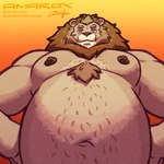 anthro belly big_belly chest_tuft looking_at_viewer looking_down looking_down_at_viewer male mane musclegut muscular navel nipples smile solo standing tuft amarox felid mammal pantherine 1:1 2024 digital_drawing_(artwork) digital_media_(artwork)