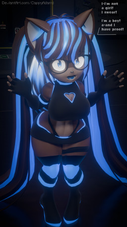 ambiguous_gender anthro breasts clothing dialogue heart_cutout short_stack solo text cappyadams blender_cycles arnas_atakiyo_(cappyadams) felid feline mammal 3d_(artwork) 4k 9:16 absurd_res blender_(artwork) digital_media_(artwork) hi_res watermark male_(lore)