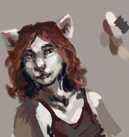 anthro clothed clothing female fur hair red_hair solo white_body white_fur greennie domestic_cat felid feline felis mammal 2022 absurd_res digital_media_(artwork) digital_painting_(artwork) hi_res painting_(artwork)