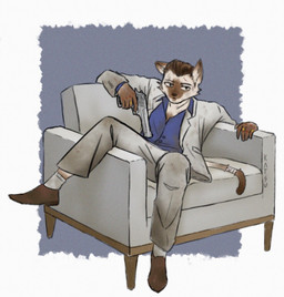 anthro brown_body brown_fur brown_hair chair clothing fur furniture gun hair handgun holding_object holding_weapon looking_at_viewer male multicolored_body multicolored_fur on_chair pistol ranged_weapon sitting sitting_on_chair solo suit tail weapon white_body white_fur katsu_(artist) left_4_dead_(series) valve nick_(left_4_dead) domestic_cat felid feline felis mammal siamese_cat 2026 hi_res