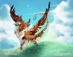 ambiguous_gender cloud day detailed_background feathered_wings feathers feral grass outside plant sky skyscape solo tail wings ravoilie flight_rising mythology coatl_dragon dragon feathered_dragon feathered_scalie mythological_creature mythological_scalie scalie 2016 digital_media_(artwork) hi_res