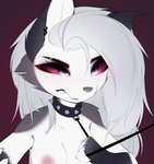 anthro areola breasts collar eyebrows eyelashes female leash nipples red_sclera solo magnaluna helluva_boss mythology loona_(helluva_boss) canid canid_demon canine demon hellhound mammal mythological_canine mythological_creature 2021 digital_media_(artwork)