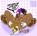 ambiguous_gender anthro anus balls bodily_fluids bodily_noises brown_body brown_fur brown_pawpads butt butt_grab dialogue directional_arrow duo ear_piercing erection eyewear faceless_character facesitting feces feces_on_face feet foreskin fur genitals glasses glistening glistening_body hair hand_on_butt humanoid_genitalia humanoid_penis information_label looking_down male nude one_eye_closed partial_speech_bubble pawpads penis piercing pink_eyes pooping purple_hair scatplay simple_background sitting_on_another slightly_chubby slightly_chubby_anthro slightly_chubby_male sound_effects spread_legs spreading stink_fumes stink_lines sweat sweatdrop text thick_thighs vowelless vowelless_sound_effect white_body wink baconfetish'ntomato gavin_pearson bear mammal absurd_res digital_media_(artwork) english_text hi_res