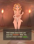 barefoot blonde_hair blue_eyes blush breasts camel_toe dialogue feet female hair humanoid_pointy_ears inside looking_at_viewer navel not_furry offscreen_character solo standing sumo text torch sequestro nintendo the_legend_of_zelda princess_zelda humanoid hylian 2021 absurd_res english_text hi_res