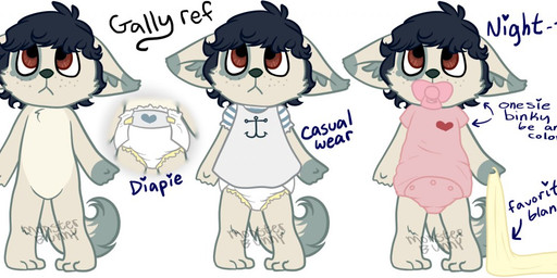anthro bedding blanket clothed clothing diaper dipstick_ears dipstick_tail ear_markings fur hair markings multicolored_ears off/on pacifier shirt simple_background solo standing tail tail_markings text topwear young monsterbunny gally_(monsterbunny) canid canine canis domestic_dog mammal 2014 archived_source digital_drawing_(artwork) digital_media_(artwork) english_text model_sheet signature watermark