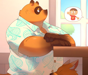 aloha_shirt anthro belly big_belly blush bodily_fluids clothing fellatio group head_in_crotch kemono male male/male obscured_fellatio obscured_oral offscreen_sex oral overweight overweight_male pattern_clothing pattern_shirt pattern_topwear penile sex shirt solo_focus stealth_sex sweat topwear trio under_table o-ro animal_crossing nintendo crazy_redd tom_nook_(animal_crossing) villager_(animal_crossing) canid canine fox human mammal raccoon_dog tanuki 2023