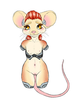 4_missing_limbs amputee anthro breasts clothing countershade_torso countershading cybernetics disability female genitals hair headgear headwear machine navel nude quadruple_amputee red_hair small_breasts solo vulva kittysune2000 mammal murid murine rat ratfolk rodent