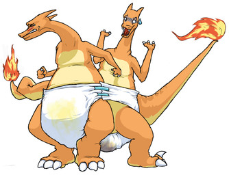 3_toes anthro biped blush bodily_fluids claws clothed clothing diaper diaper_only duo eyes_closed feet fire flaming_tail genital_fluids male orange_body paws shared_diaper shocked simple_background soiled_diaper tail toe_claws toes topless unclean_diaper urine used_diaper wearing_diaper wet_diaper white_background crackajackin mythology nintendo pokemon charizard dragon generation_1_pokemon mythological_creature mythological_scalie pokemon_(species) scalie 2010 digital_media_(artwork)