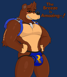 anthro backpack blue_clothing blue_underwear briefs brown_body clothing hair jockstrap male muscular muscular_male simple_background smile solo text transparent_background underwear conditional_dnp notkastar banjo-kazooie rareware banjo_(banjo-kazooie) bear mammal alpha_channel digital_media_(artwork) english_text signature